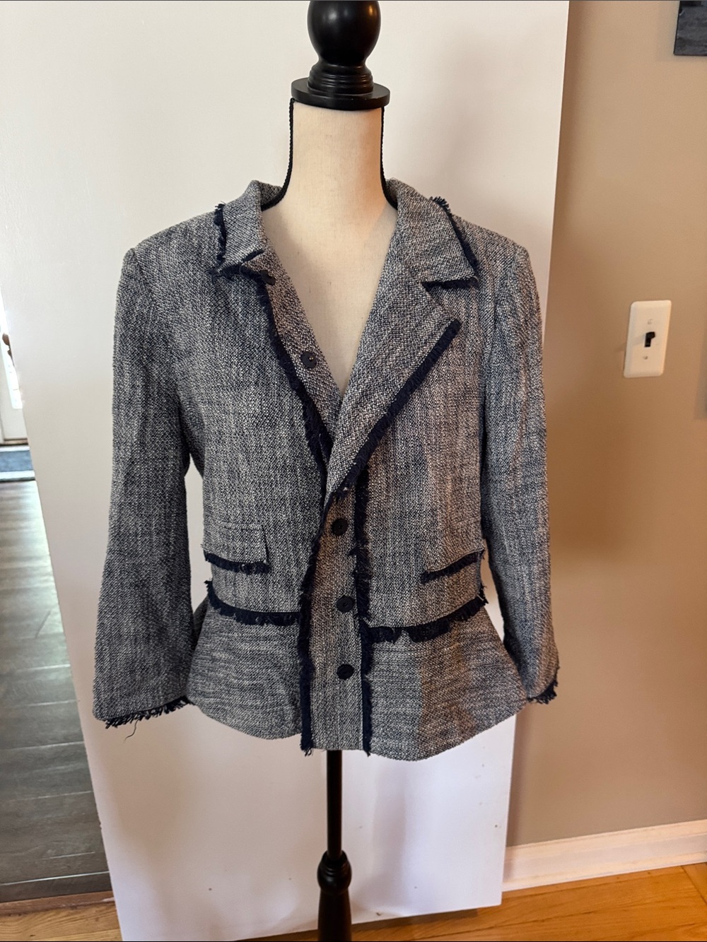 Ivanka Trump Gray Tweed Fringe Trim Blazer